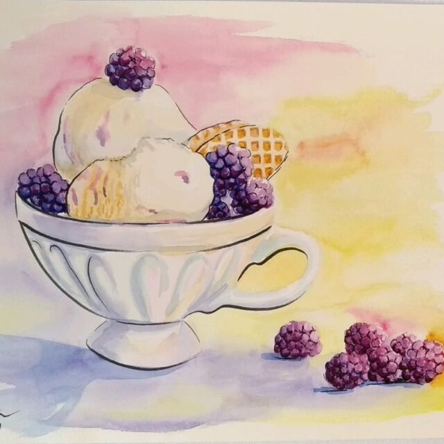 Рисунок акварелью, скетч, мороженное