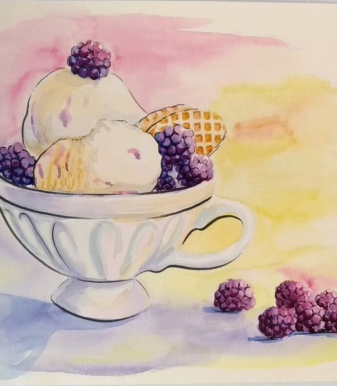Рисунок акварелью, скетч, мороженное Рисунок акварелью, скетч, мороженное